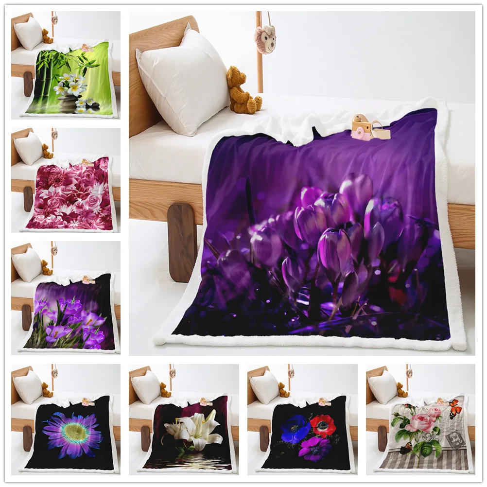 

3D Floral Plush Blanket Watercolor Flower Printed Fleece Throw Blanket for Kids Women Adults Yellow Flowers Sherpa Blanket