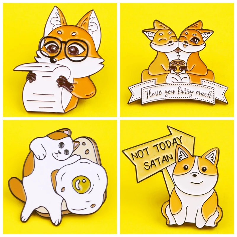 Мультяшная заколка корги собака животное узор металлические значки заколки и