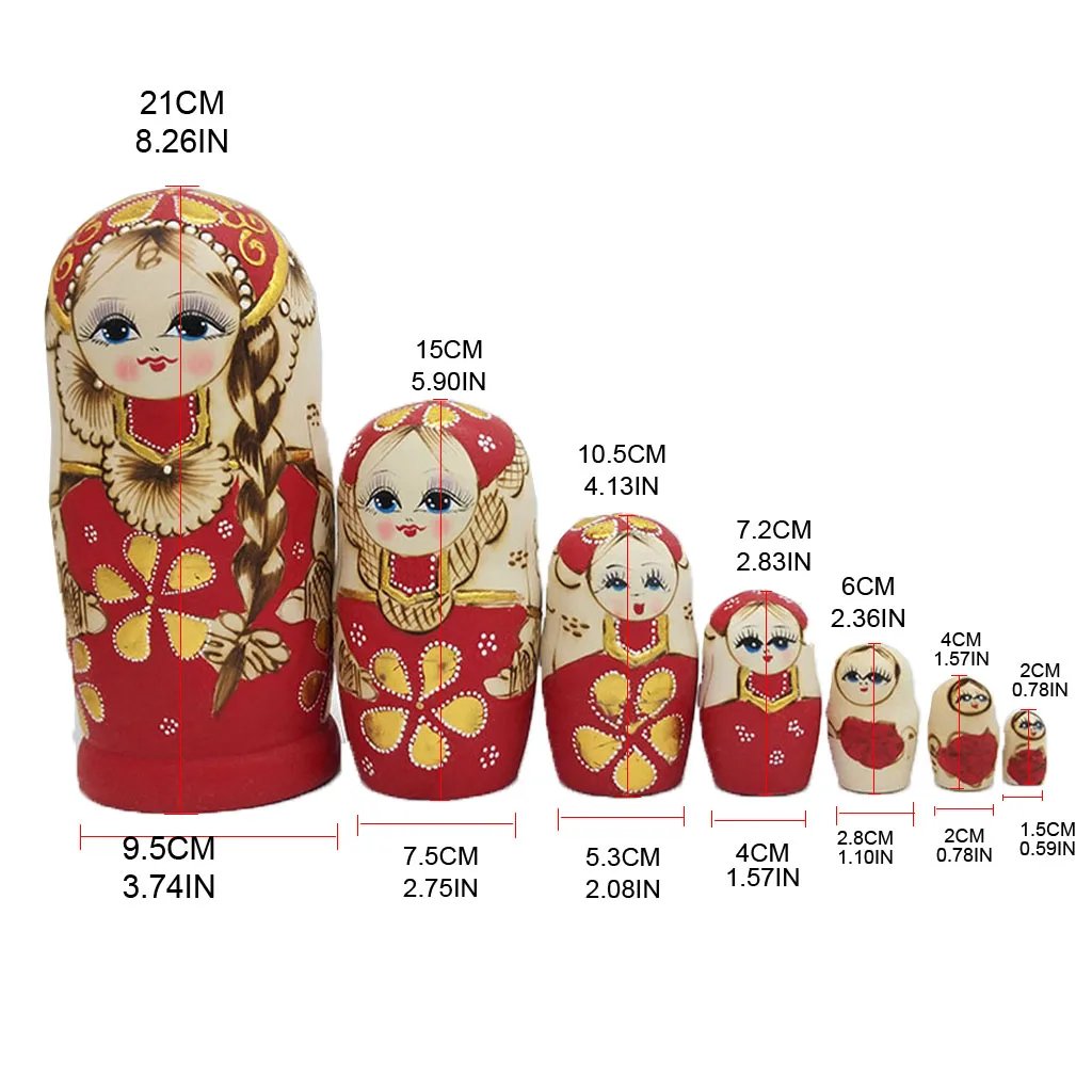

7pcs Russian Nesting Dolls Wooden Matryoshka Toys for Children Kids Christmas Home Room Decoration Halloween Wishing Gift