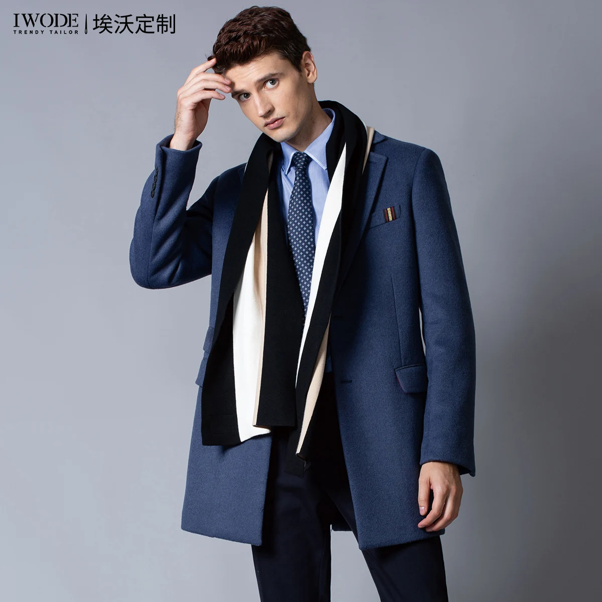 

2020 Winter tailored Men's Thick cashmere Wool Coat Business Fashion Casual Long Warm Overcoat Jackets Male Clothes blue M-4XL