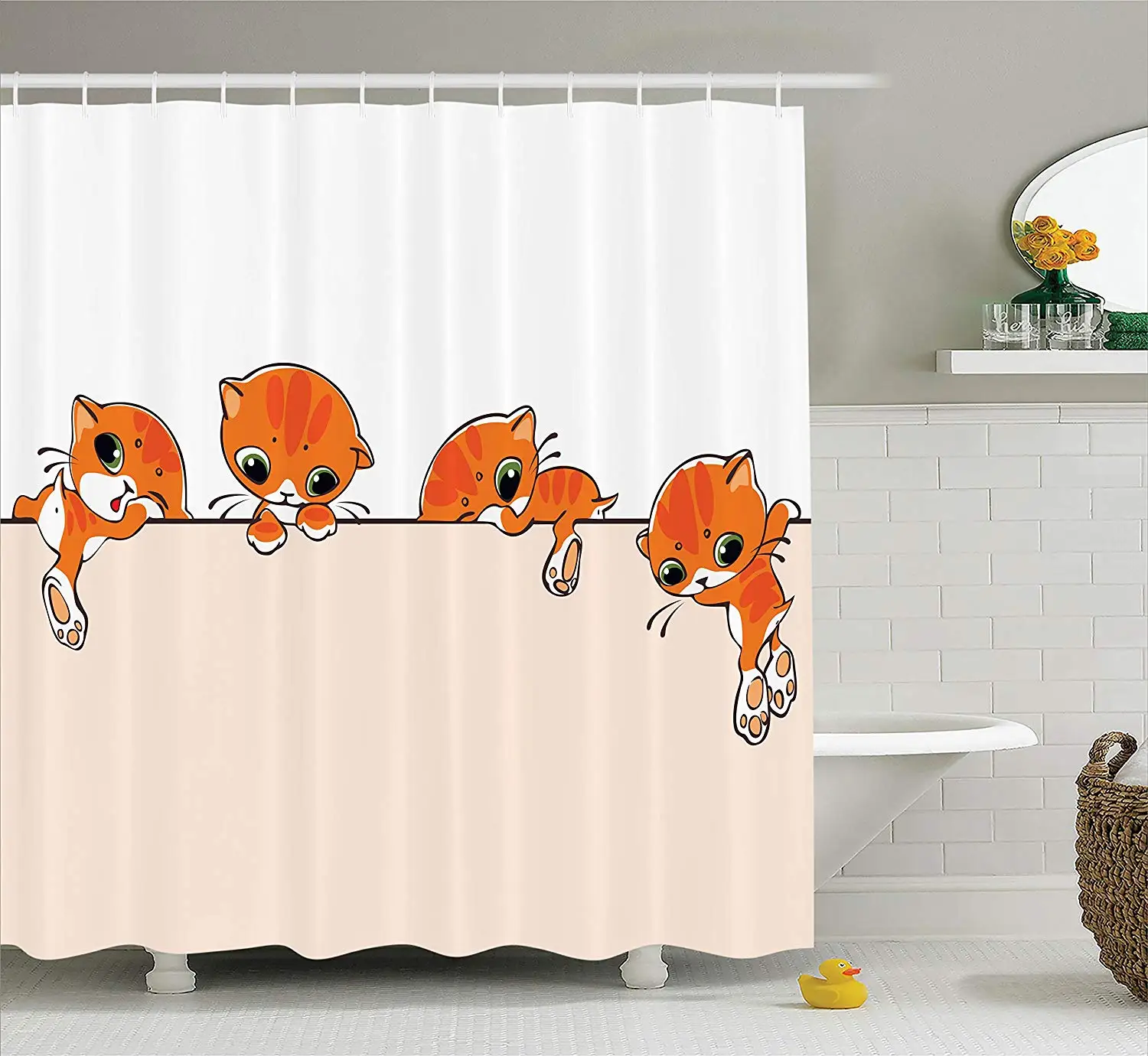 Занавеска для душа с изображением кошек и маленьких котят|Шторы душа| |