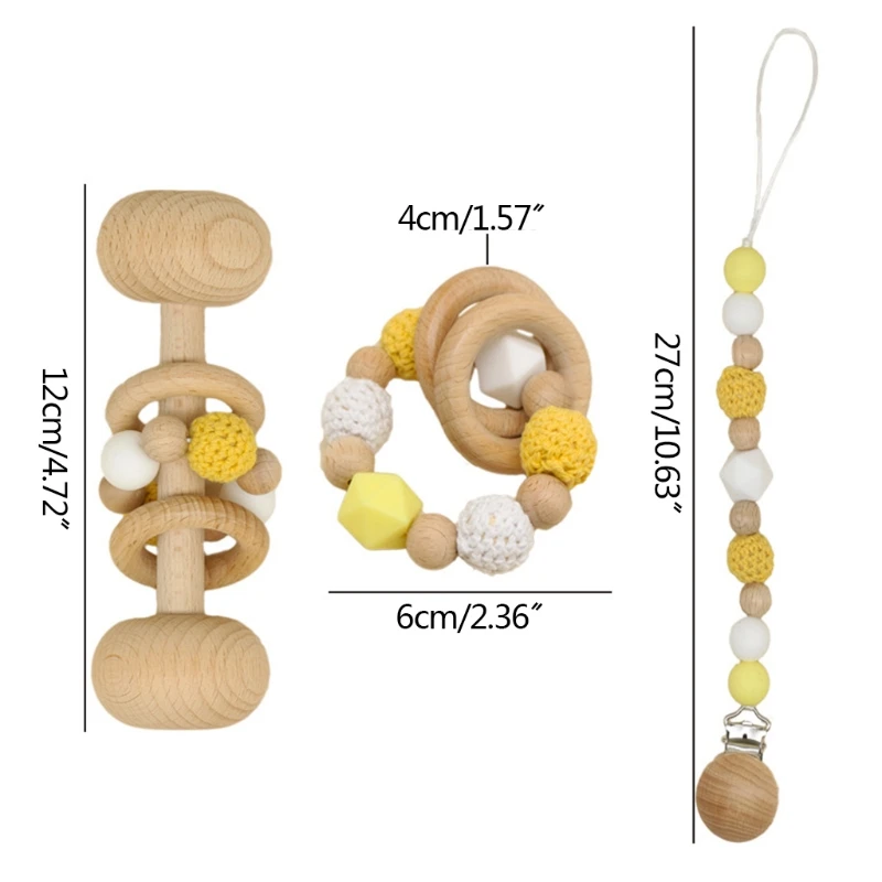 

Baby Teether Toys Beech Wooden Rattle Wood Teething Rodent Ring Silicone Beads Musical Chew Play Gym Montessori Stroller Toy