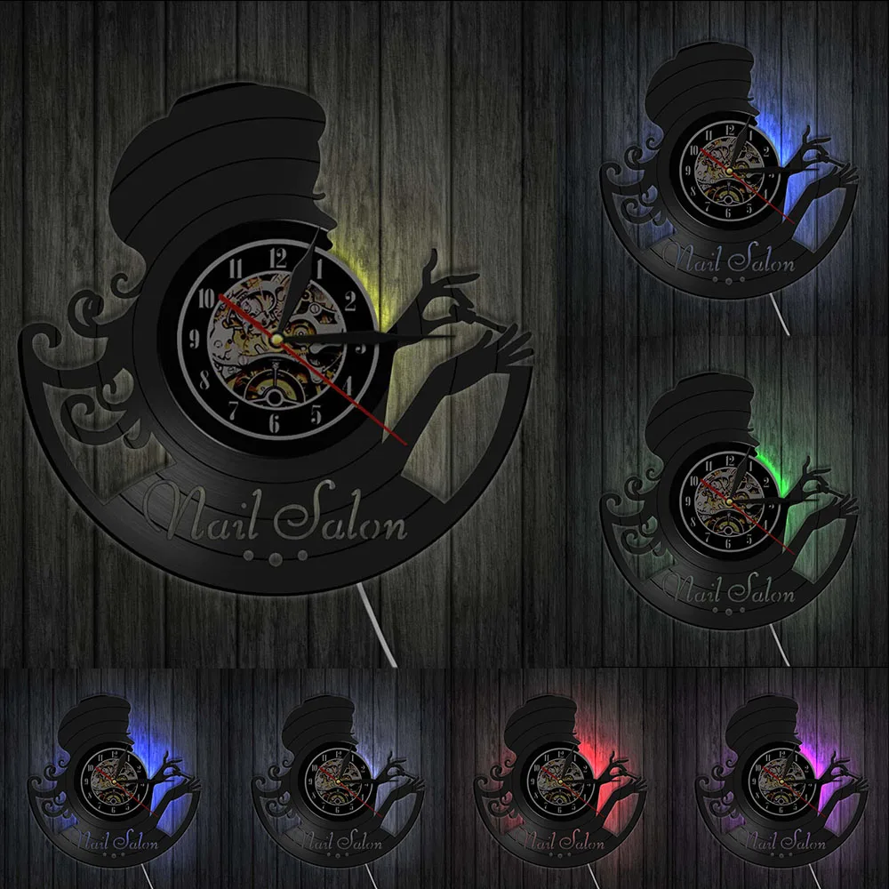 Виниловые настенные часы для салона красоты маникюрные ретро идея подарка