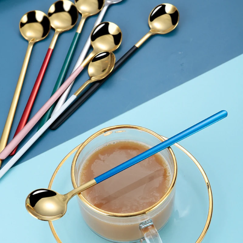Ложка для перемешивания кофе чая радужного цвета с длинной ручкой ложки