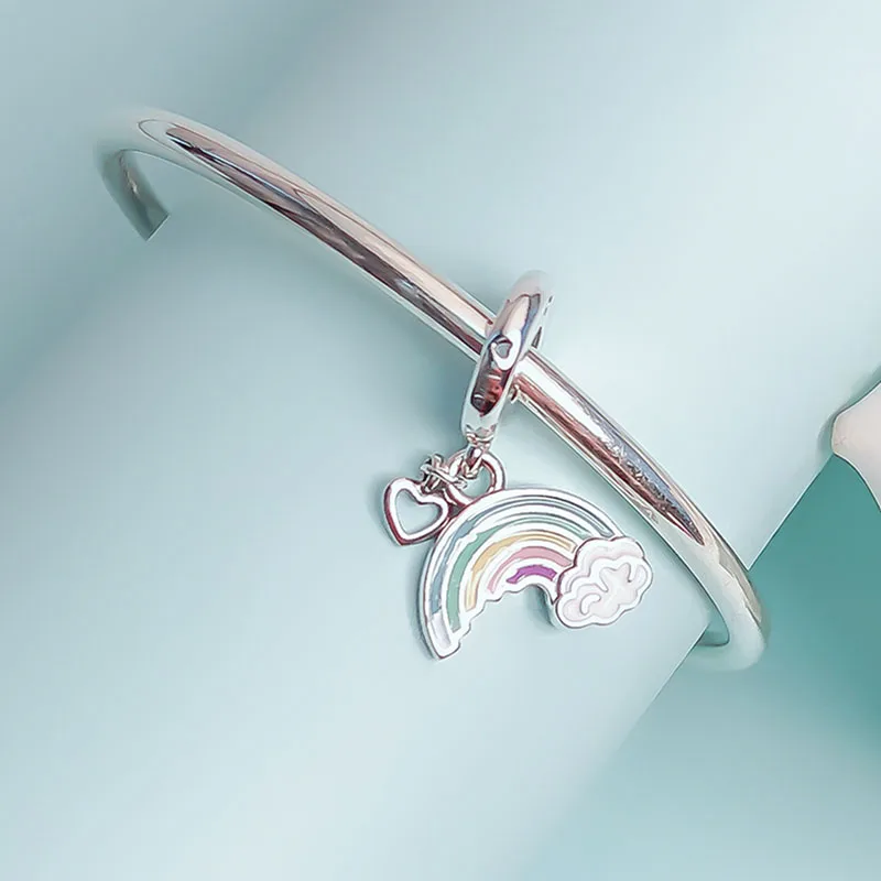 

Authentic 925 Sterling Silver Charm New Beautiful Rainbow Fashion Pendant Fit Pandora Women Bracelet & Necklace Diy Jewelry