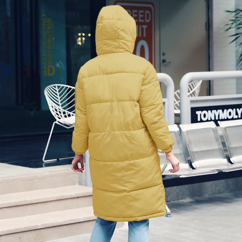 Женское пальто WannaThis, толстая, теплая, модная, зимняя, с хлопковой подкладкой, длинная, на молнии, с капюшоном, с карманами, женская, повседневная, однотонная