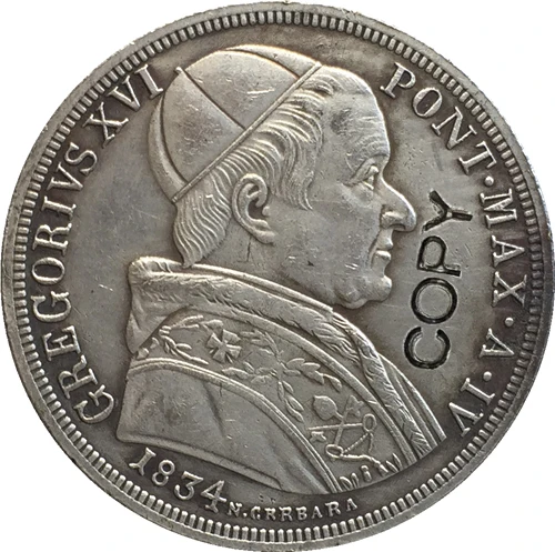 

Копии монет 50 Baiocchi - Gregory XVI из Италии, 1834