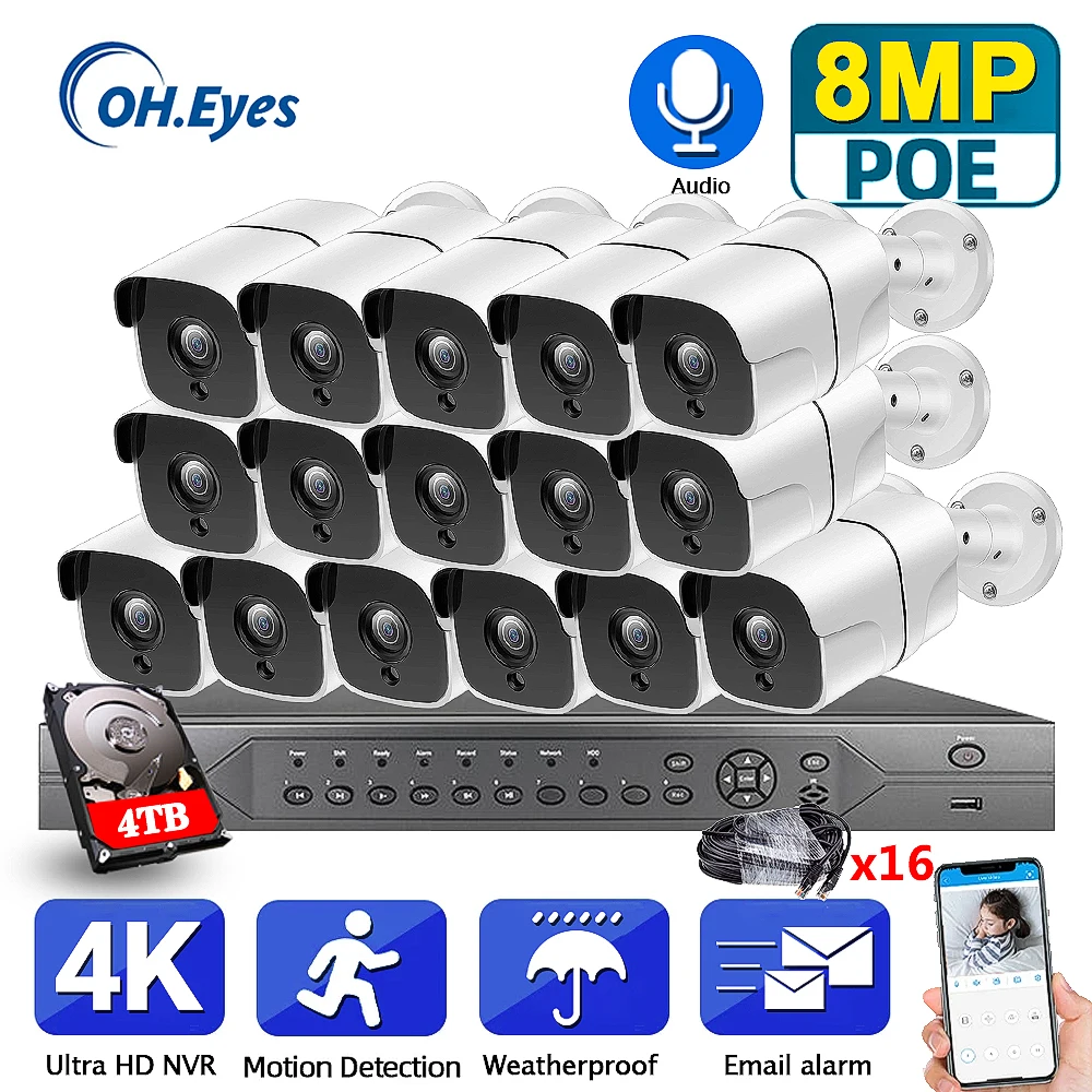 

8MP CCTV Camera Security System NVR Kit 4K 16CH 8MP POE Outdoor Bullet IP Video Surveillance Camera System Set 16 Channel XMEYE