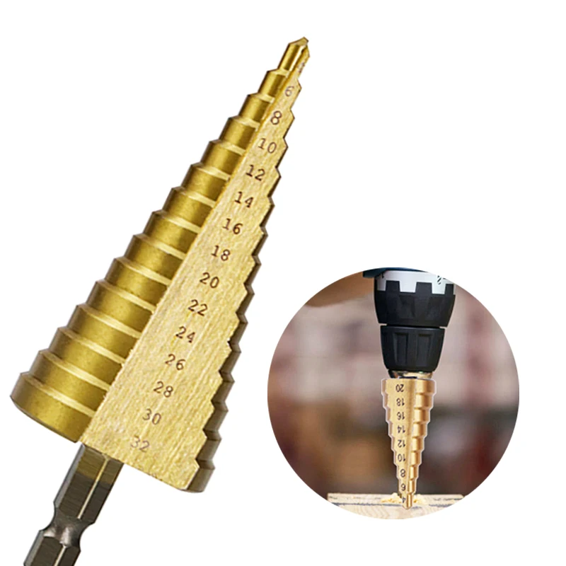 

3pcs Step Core Drill Bits HSS Straight Groove 4-12/20/32mm Hexagon Shank Step Drill Bit Hole Opener Woodworking Punching Tools
