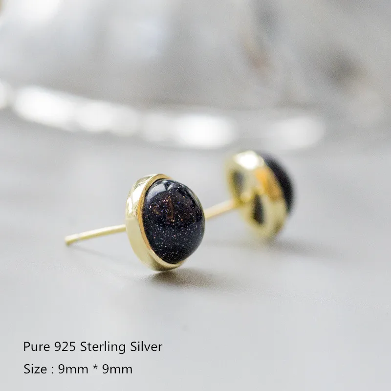 

Buyee Real 925 Sterling Silver Rock Punk Stud Earring 9mm Round Natural Amethyst Simple Golden Earring for Women Wedding Jewelry