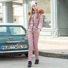 Модные зимние комбинезоны с капюшоном, большая меховая парка, теплый лыжный костюм с хлопковой подкладкой и поясом, прямые женские повседневные спортивные костюмы на молнии, новинка