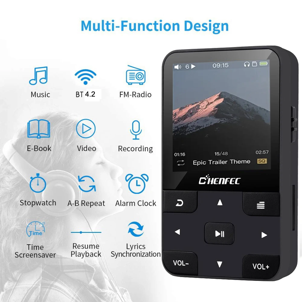 MP3 плеер с зажимом 16 ГБ и Bluetooth 4 2 портативный спортивный мини музыкальный без