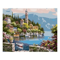 lakeside town diy digital oil painting by numbers modern wall art picture for kids adults beginner