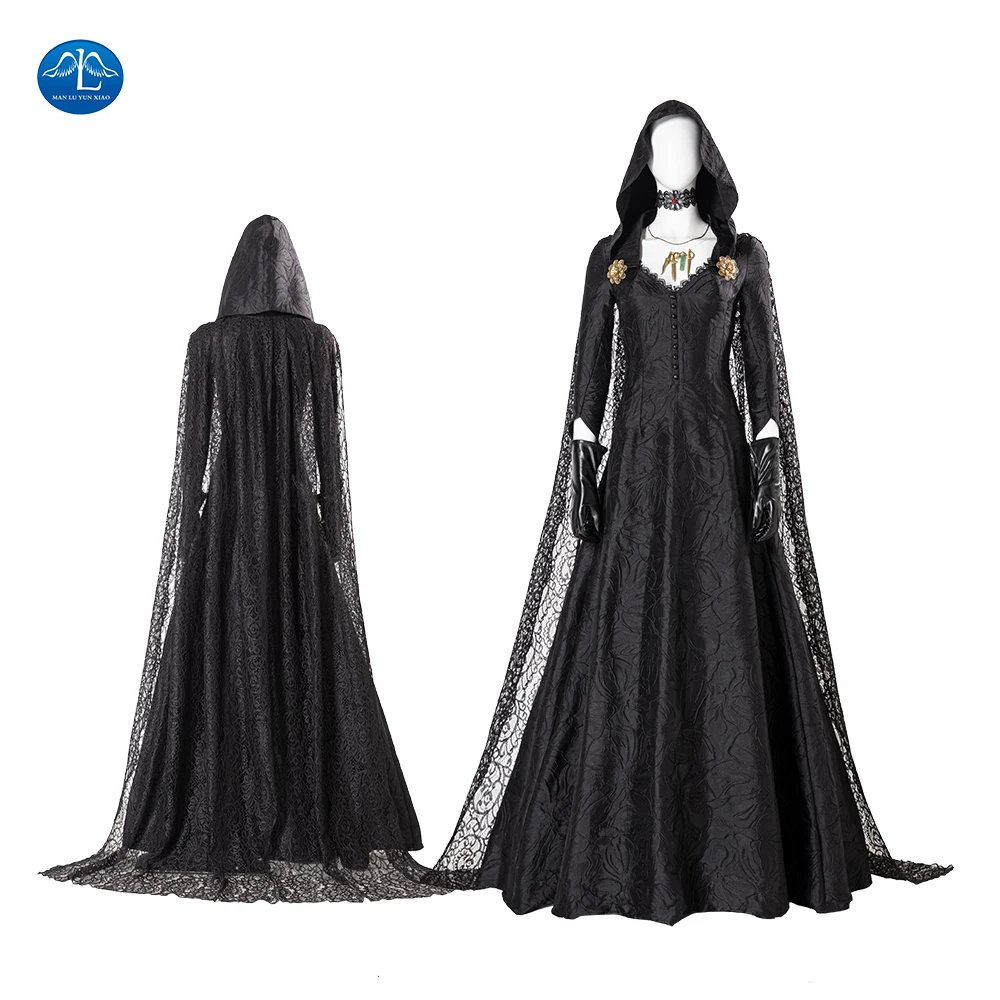 

Game Resident Village Cosplay Bela Cassandra Daniela Costume Vampire Dress Women Medieval Madam Black Lace Cloak Free Accessorie