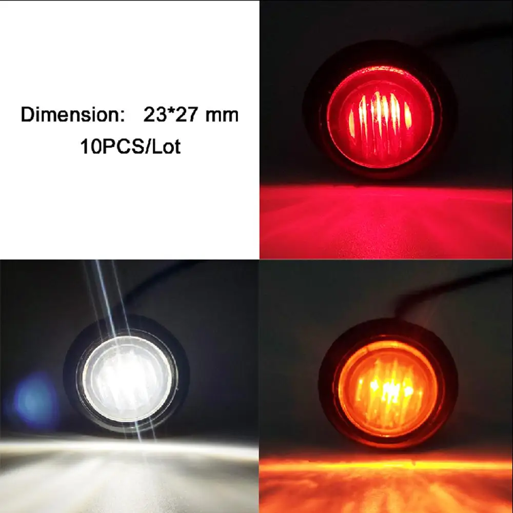 

10PCS 3/4" 23MM Round LED Side light for Truck Trailer Bus with White/ Amber /Red LED as turn Lights Rear light back light
