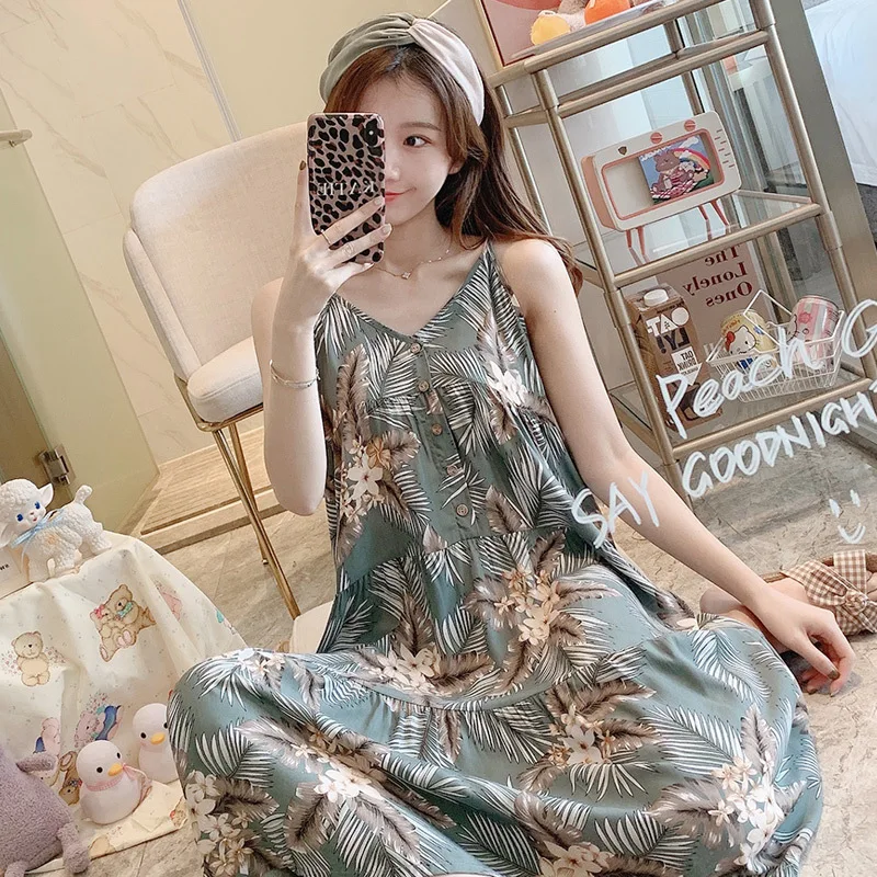 Summer Cotton Sleepwear For Women Nightdress Ladies Nightgown Spaghetti Strap Sexy Nightwear Plus Size Girls Home Sleeping Dress