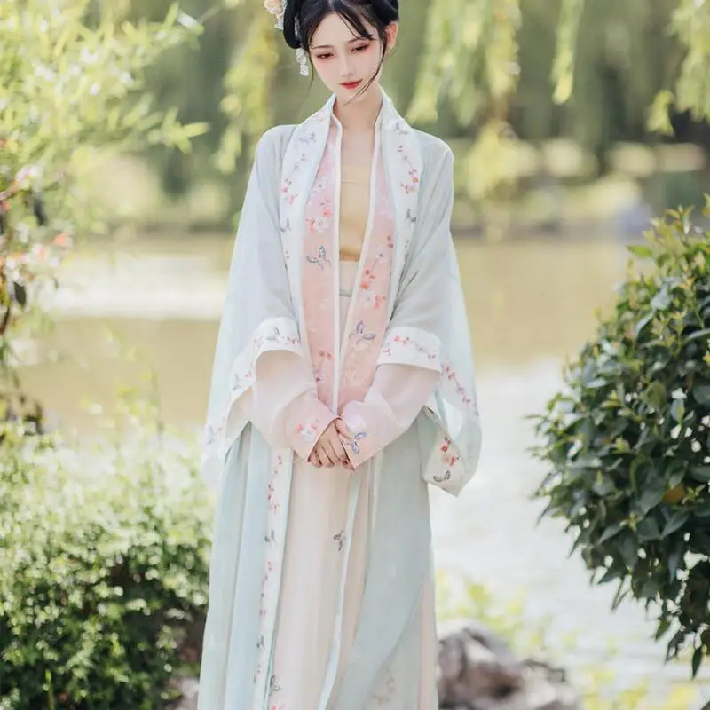 

Классический костюм ханьфу 3 предмета Комплект империи Сун Одежда для танцев женские китайское традиционное для выступлений на сцене для ж...