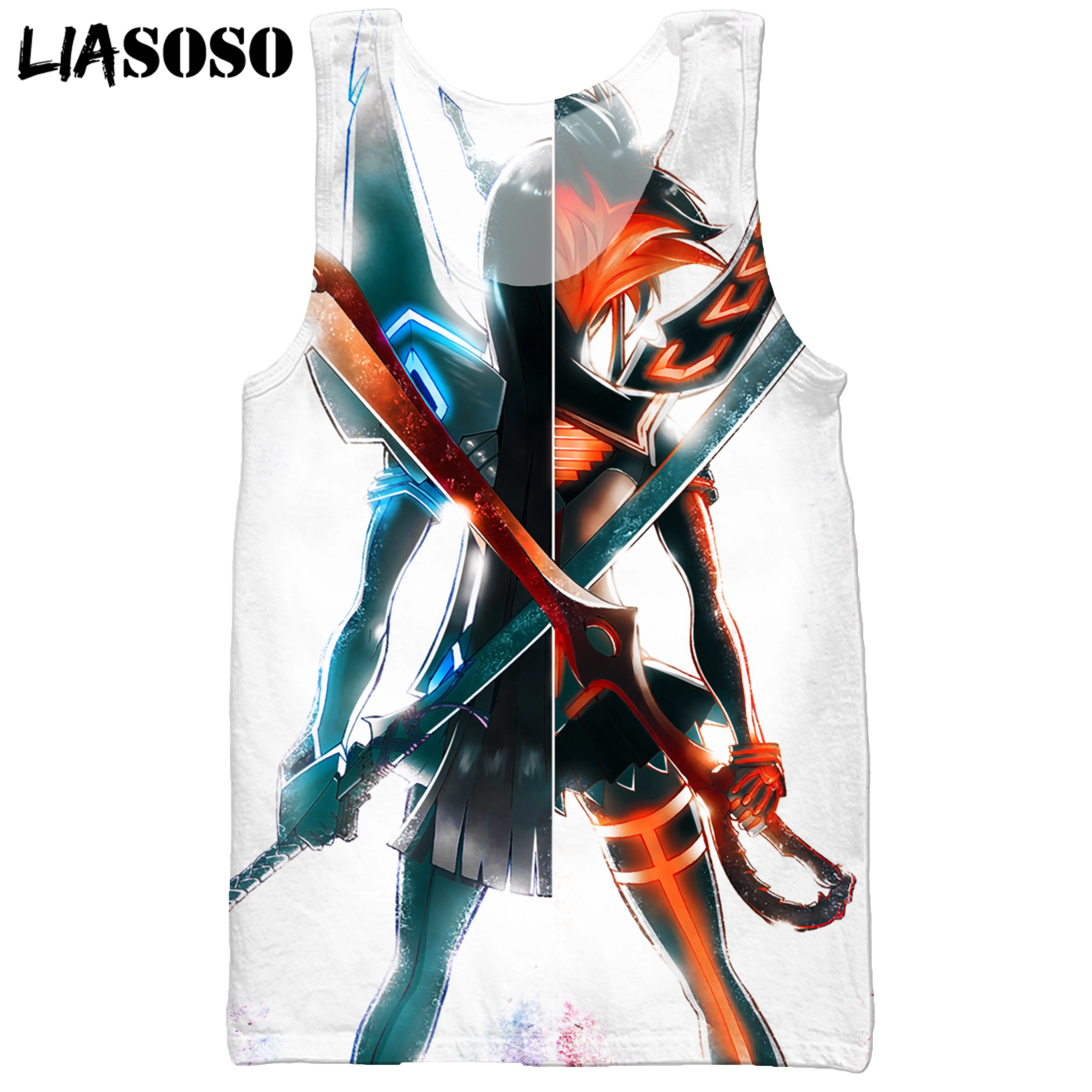 

LIASOSO 3D Print Men's Japan Anime Kill La Kill Beach Summer Sleeveless Casual Fashion Vest Hip Hop Streetwear Tank Tops