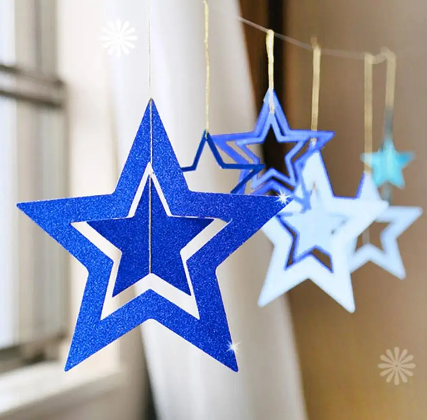 

5Set Hollow Five-pointed Star Ornament Hanging Pendant Flag For Wedding Baby Shower Party Xmas Home Garden Hotal Decorative