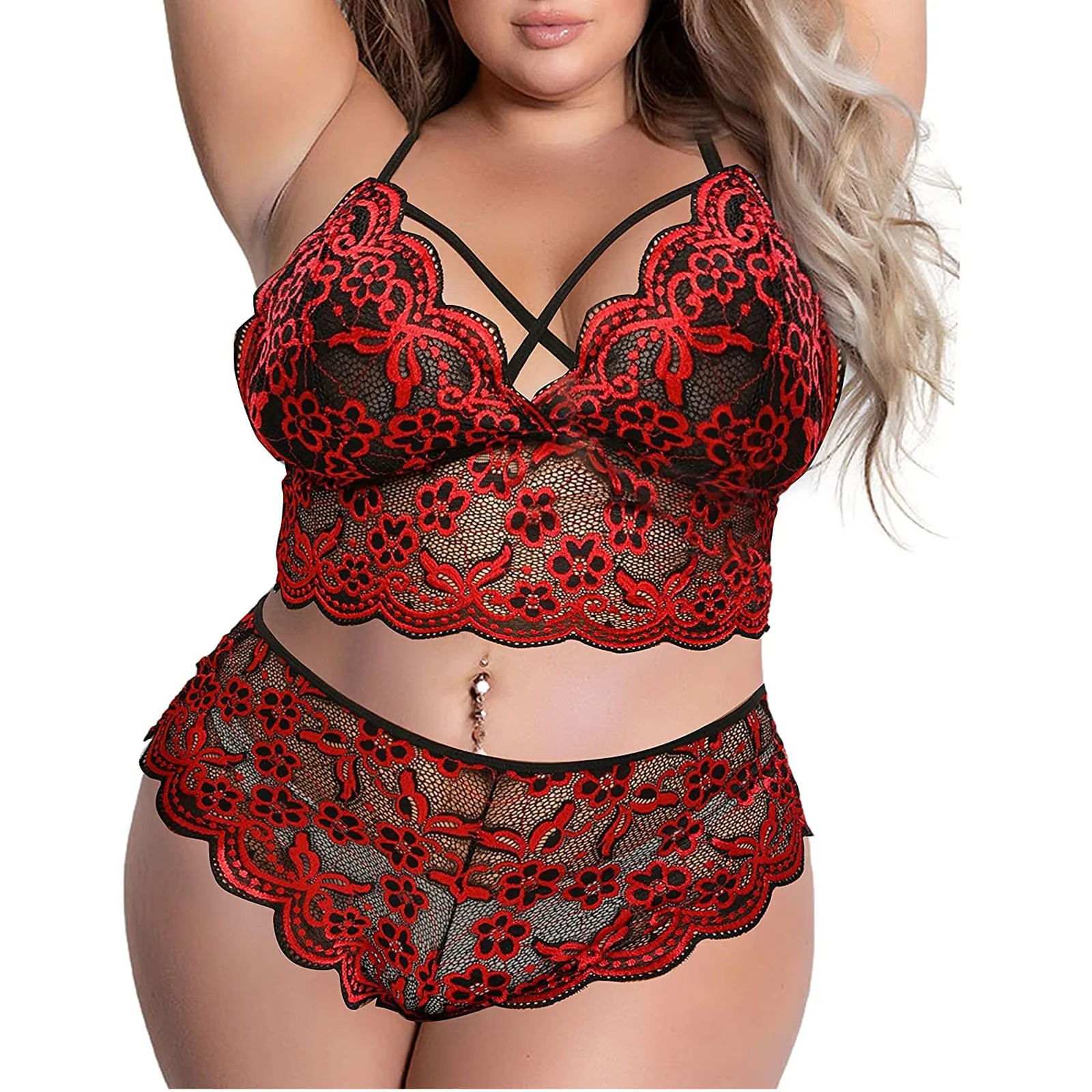

Sexy Erotic Lace Lingerie Set Underwear Cross Bralette Bra Panties Sleepwear Nightwear Pyjamas Intimates Costume Plus Size 4xl