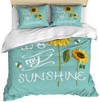 3 piece bedding set comforterquilt cover set queen size sunflowers and bees you are my sunshine teal background