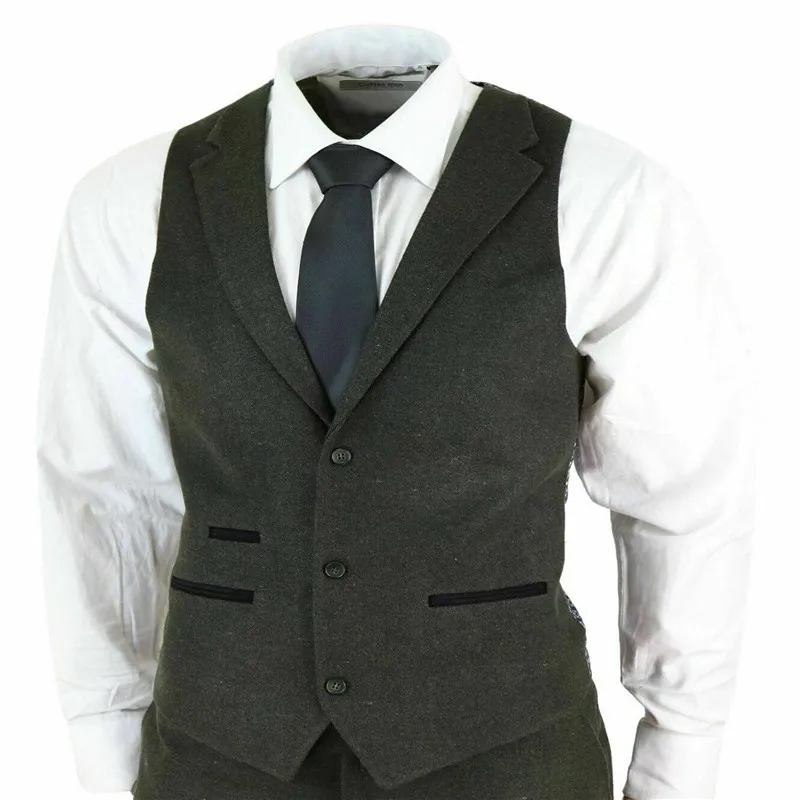 Мужской шерстяной костюм из 3 предметов твидовый темно-серый классический |