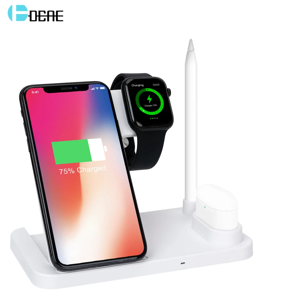 Беспроводное зарядное устройство Qi 4 в 1 для iPhone 12 11 XS XR X 8 Samsung S20 S10 док станция