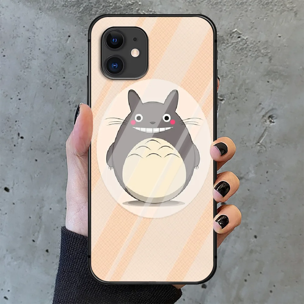 

Tonari no Totoro Phone Tempered Glass Case Cover For IPhone 6 6S 7 8 11 12 X Xr Xs Se 2020 Pro Max Plus Mini Cell Black Etui