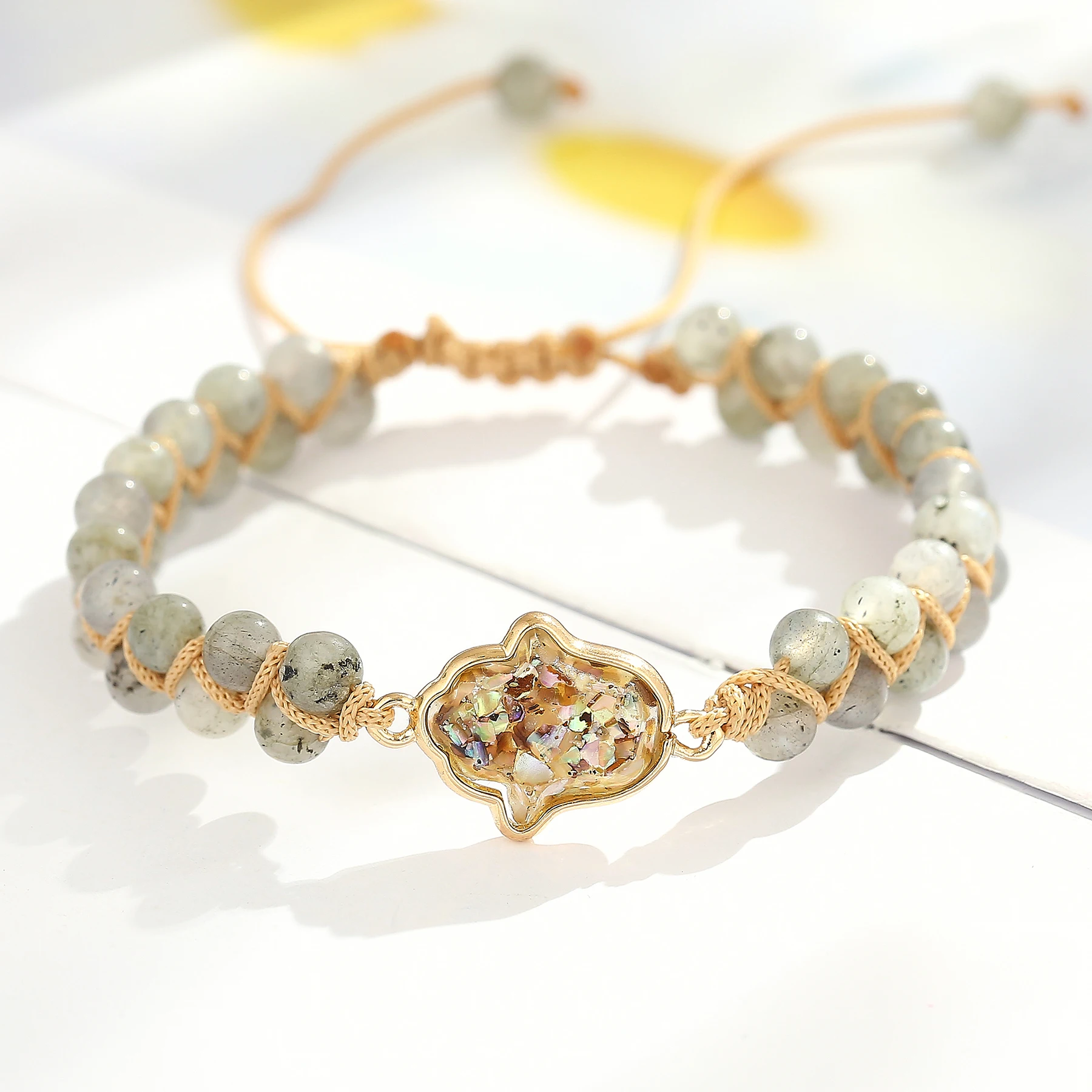 

Handmade Stone Wrap Bracelets Femme Opal Palm Labradorite Bead String Braided Yoga Friendship Bracelet Bangle Bohemian Jewellery