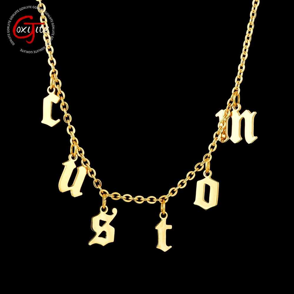 Goxijite Custom Letters Chokers Necklace For Women Old English Gold Initial Number Pendant Gothic Necklaces Jewellry Gift | Украшения и