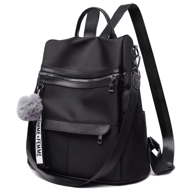 new fashion girl backpack waterproof anti-theft Nylon simple college wind bag youth Fashion Plush Ball Pendant Lady | Багаж и сумки