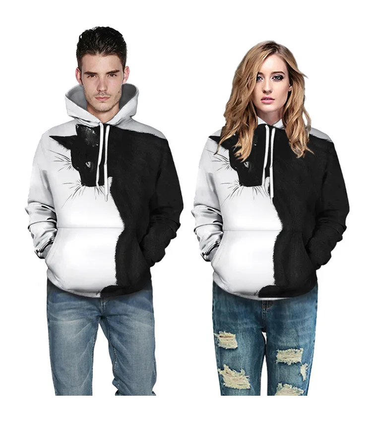 2020 New 3d Sweater Hoodie Black Cat Print Christmas 3d Hooded Sweater for Men and Women