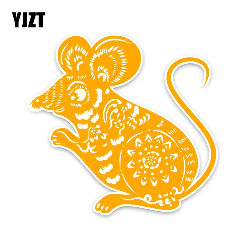 

YJZT 14CM*14.5CM Yellow Animal Mouse Paper-cut PVC Car Sticker Decal C29-0630