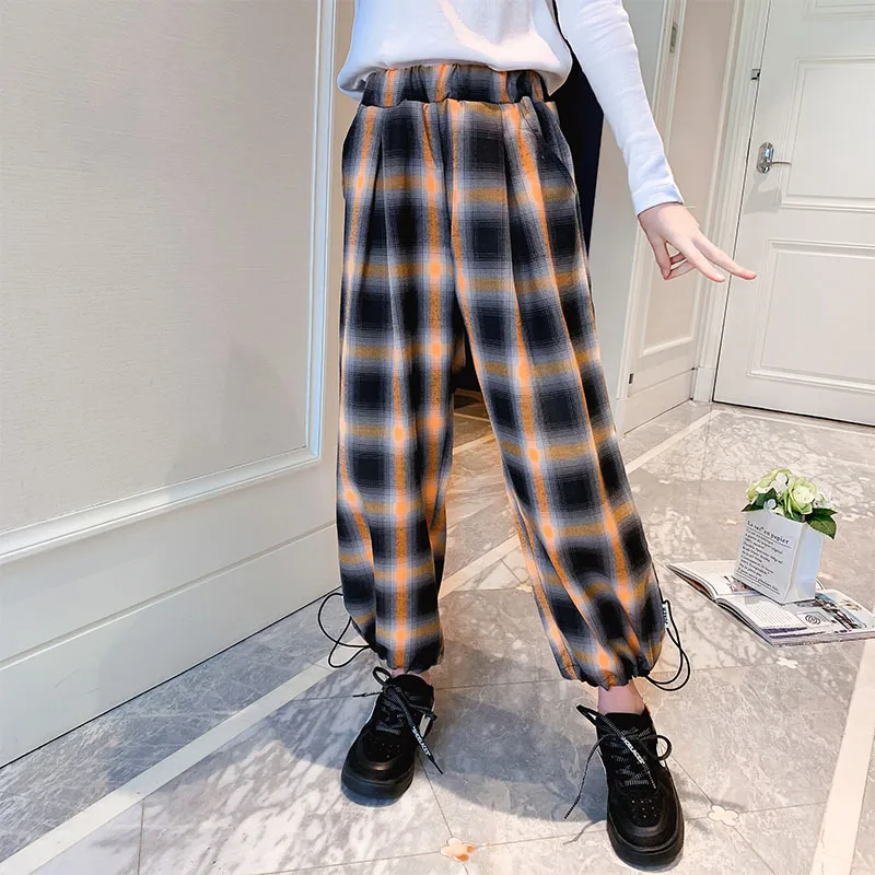

Girls Wide leg pants Plaid Casual Loose trousers 2021 Spring Fall Teenage girl Clothes Roupas infantis menina 4y to 12y
