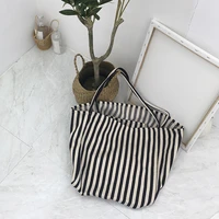 5pcs lot canvas shopping bag folding large capacity small stripes beach bags handbag shoulder soft handbag tote