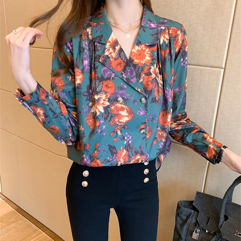 

Korean Women Shirts Chiffon Blouses Women Long Sleeve Shirts Tops Woman Printing Blouse Top Plus Size Casual Woman Floral Shirt