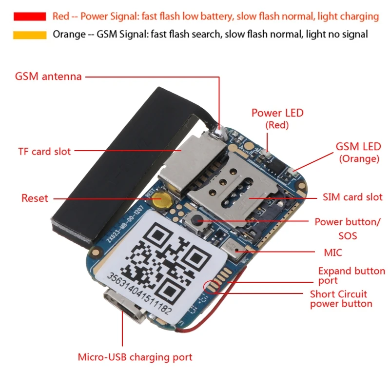 ZX623W GPS трекер GSM Wifi LBS локатор PCBA SOS веб-приложение отслеживание диктофон TF карта SMS