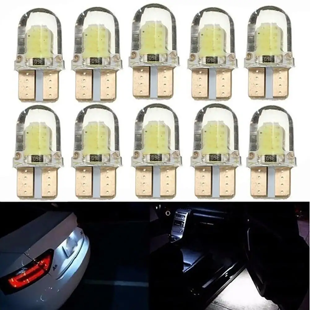 

10Pcs White LED T10 W5W COB Canbus Silicone Car License Plate Light Lamp Bulbs