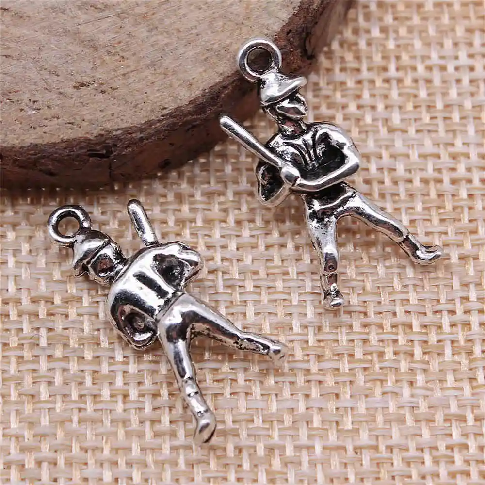 

Jewelery Pendants Making Charms For Jewelry 20pcs Baseball Player Charms 25x12mm Antique Silver Plated