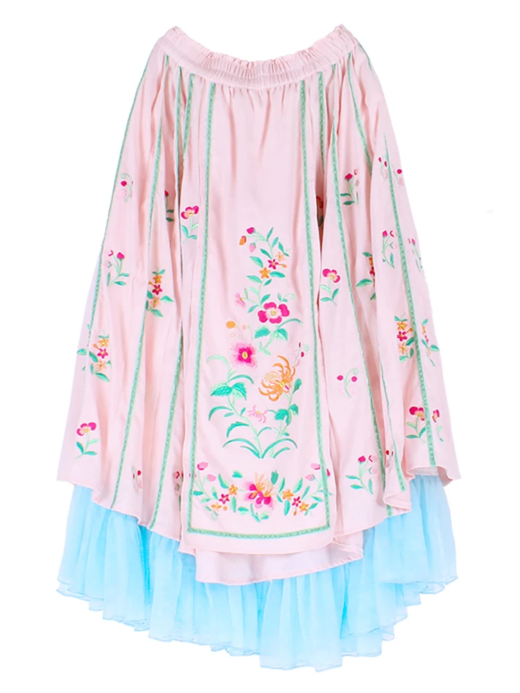TIYIHAILEY Free Shipping High Quality Long Maxi Elastic Waist Women National Embroidery Spring Autumn Vintage Skirt Cotton Linen