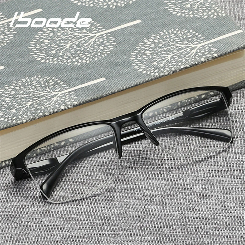 

iboode Half Frame Reading Glasses Presbyopic Eyewear Male Female Far sight Glasses Ultra Light Black with strength