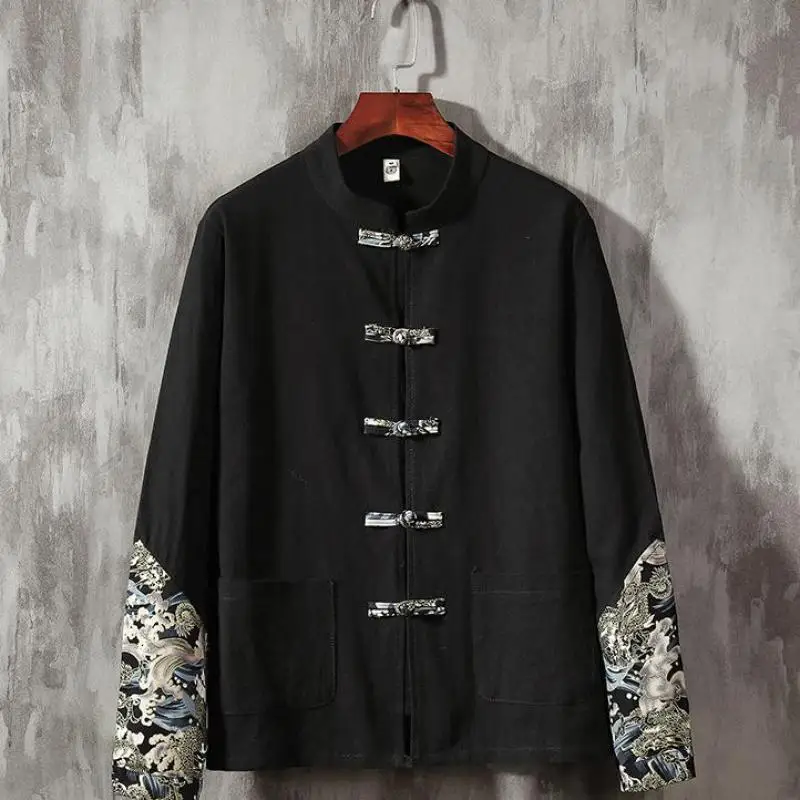 Костюм Тан в китайском ретро стиле хлопковая Льняная мужская одежда 2021 с принтом