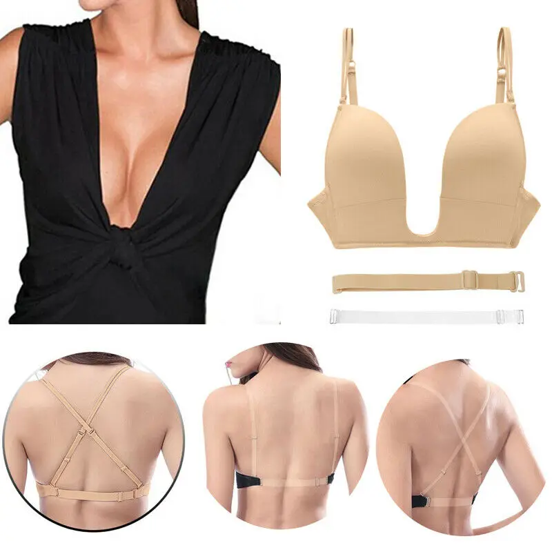 Vgplay Deep Plunge Bra Thin Padded Push Up Women's Underwear Transparent Straps Adjusted Wedding V Neck Bras For Women