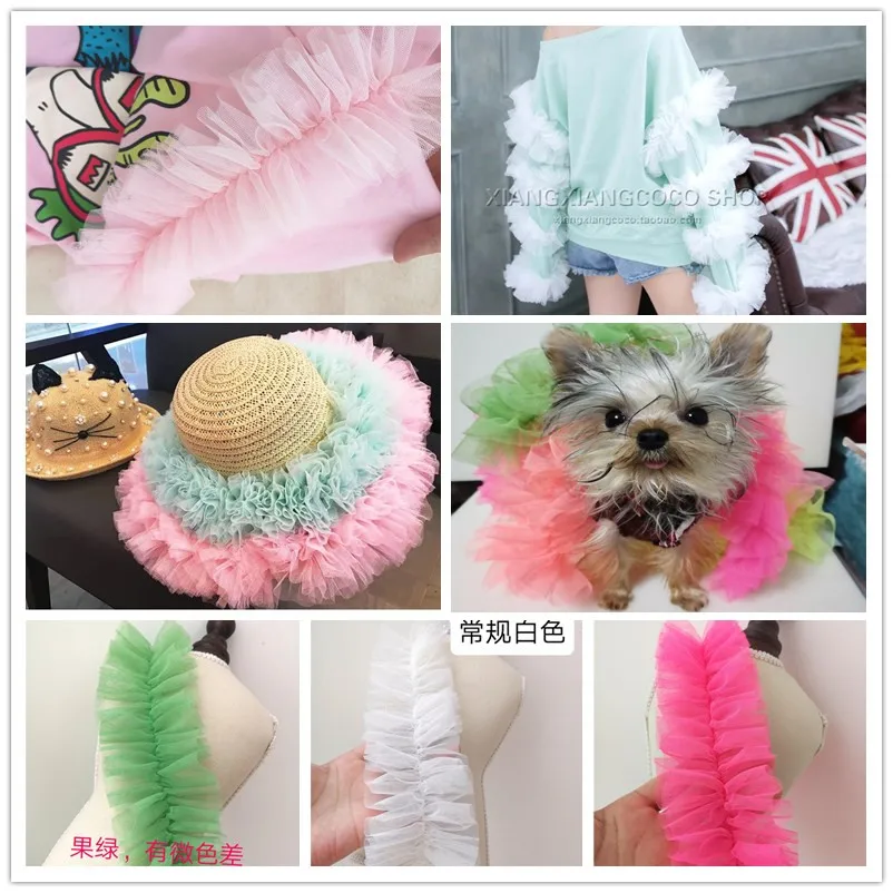 

Плиссированная газовая юбка с объемным рисунком, 2 метра, кружевная ткань с оборками, вышитый сетчатый воротник, ПРИШИТАЯ лента, одежда, комб...