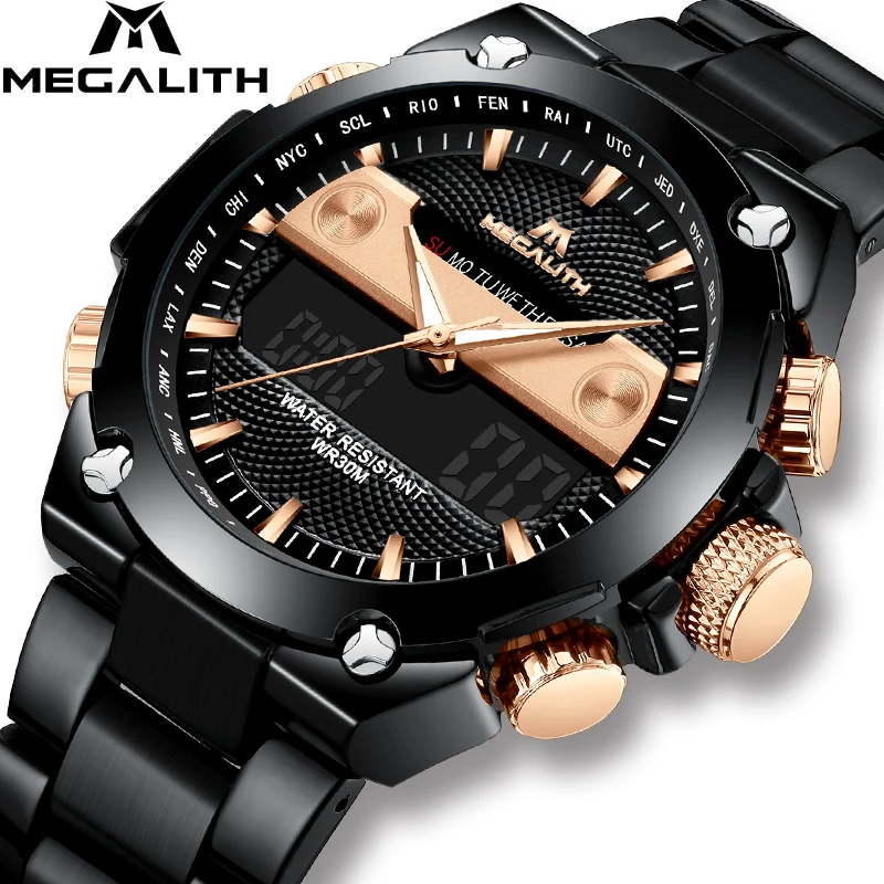 MEGALITH 15 99 $ часы мужские спортивные наручные с хронографом 2019 водонепроницаемые