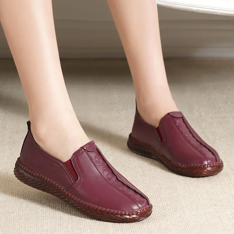 

Spring Autumn Fashion Genuine Leather Women Flats Handmade Women's Shoes Women Soft Bottom Casual Shoes Ladies Shoes Plus Size