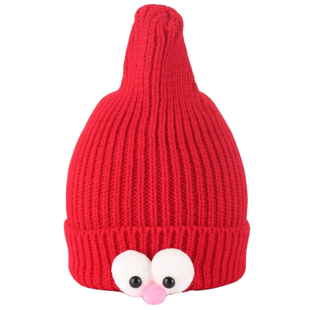 Зимняя детская шапка с большими глазами вязаная острым носком милые Мультяшные