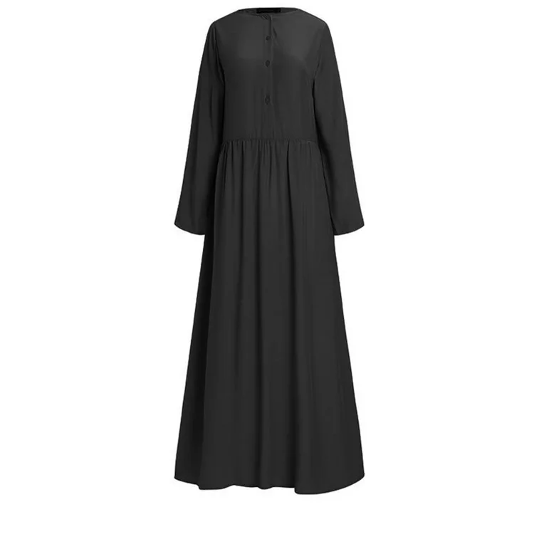 

National style retro literature and art waist cotton solid color Pullover pleated slim long women's dress