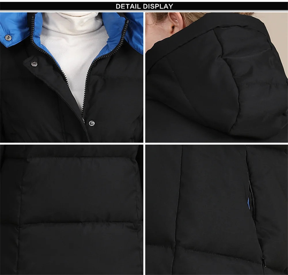 

Patchwork Winter Womens Long Coats Hooded Solid Color Warm Womens Jackets Fashion Zipper Femme Clothes