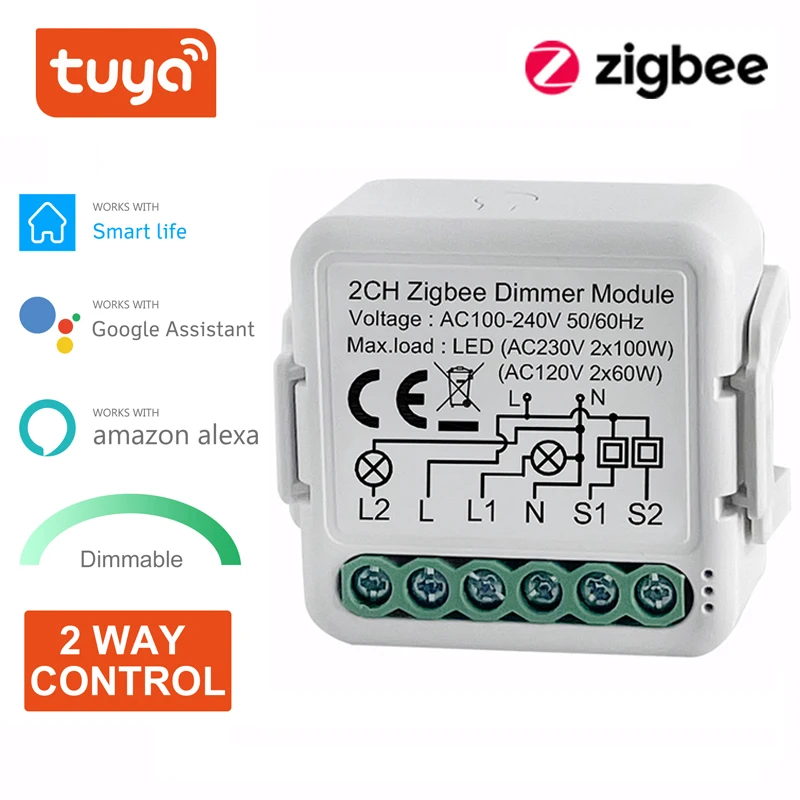 

Tuya ZigBee 3.0 Smart Dimmer Switch Module With Neutral 1/2 Gang Wireless Dimmable Switch Remote Control with Alexa Google Home